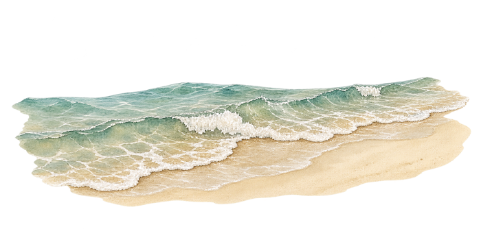 波と砂浜の絵